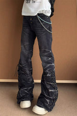 Lightning Graphic Washed Stacked Flare Jeans