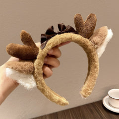 Christmas Bow Antler Plush Cute Hair Accessory