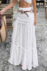 High Waist Lace Tiered A Line Boho Skirt