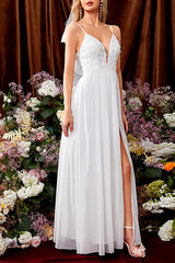 Lace Appliques Slip Maxi Dress