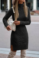 High Neck Slim Long Sleeve Warm Long Sweater Dress