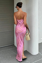 Slim Print Sleeveless Backless Slit Maxi Dress