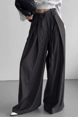 Retro Striped Slouchy High Waist Wide Leg Dress Pants