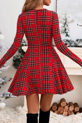 Plaid Long Sleeve Party Dress