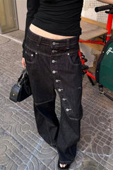 Side Button Low Rise Baggy Jeans
