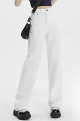 Casual Fleece Lined High Waist Straight Jeans