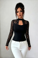 Lace Cutout Yoke Fitted Top