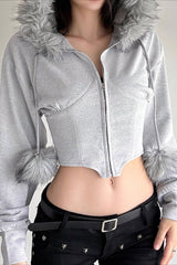 Faux Fur Collar Zip Hoodie
