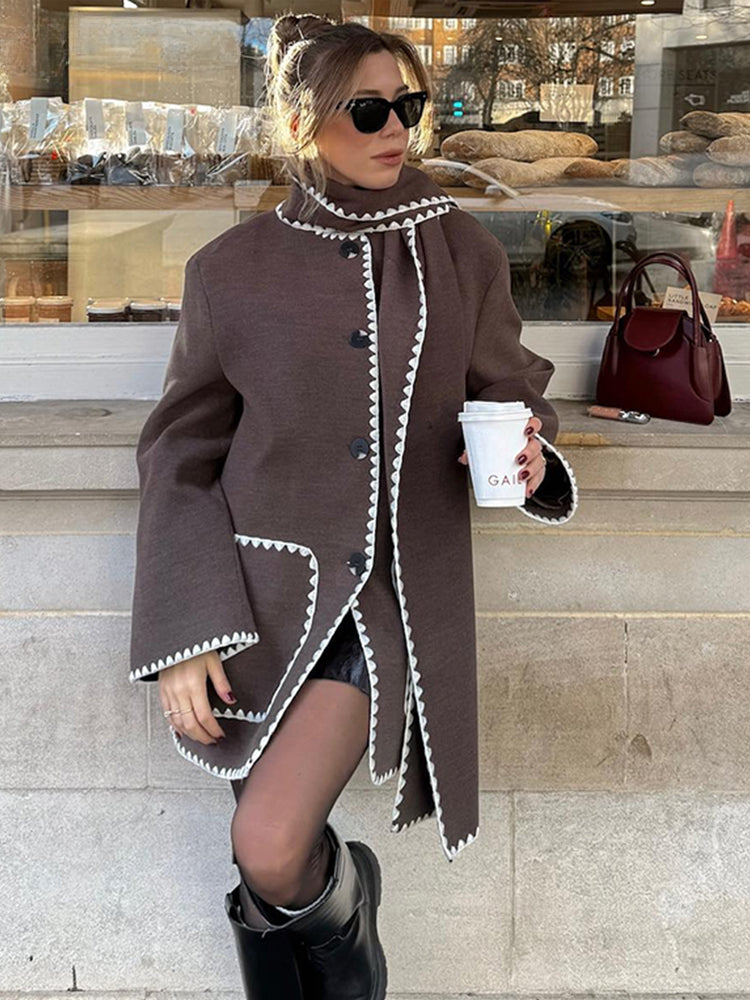 Casual Scarf Wave Loose Long Sleeve Pocket Chic Coats