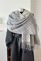 Double Faced Checkered Fringe Christmas Scarf