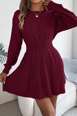 Solid Round Neck Chunk Cable Waisted Knit Mini Dress
