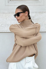 Color Block High Neck Knit Sweater