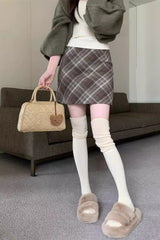 Wool Plaid High Waist A-Line Christmas Skirt