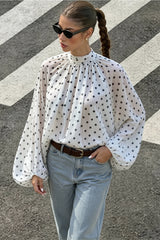 Elegant Polka Dot Bow Neck Blouse