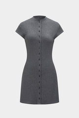 Solid Color A-Line Button Short Sleeve Mini Dress
