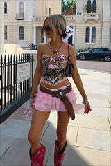 Leopard Bow Print Strapless Corset Crop Top