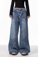 Asymmetrical Button Wide Leg Jean