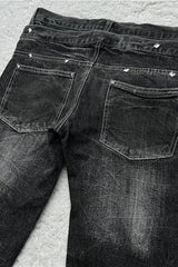 Lace Up Double Waist Distressed Jeans