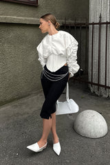 Ruched Round Neck Long Sleeve Blouse