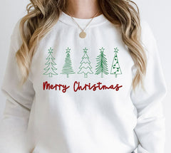 Cute Literary Pencil Drawing Marry Christmas Slogan Girl Hoodie White / S Hoodies-L