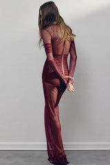 Mesh Patchwork Ruched Maxi Dress