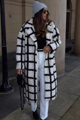 Plaid Faux Fur Long Coat