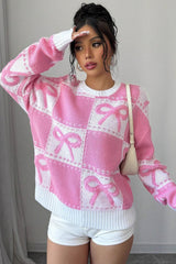 Pink Bow Knit Pullover Sweater