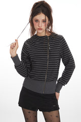Striped Zip Up Cropped Hoodie