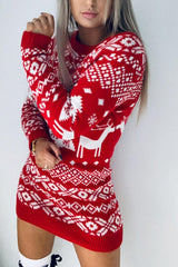 Christmas Themed Versatile Knit Long Sleeve Sweater Dress