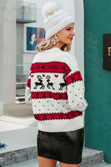 Christmas Cozy Moose Polka Dot Color Block Sweater