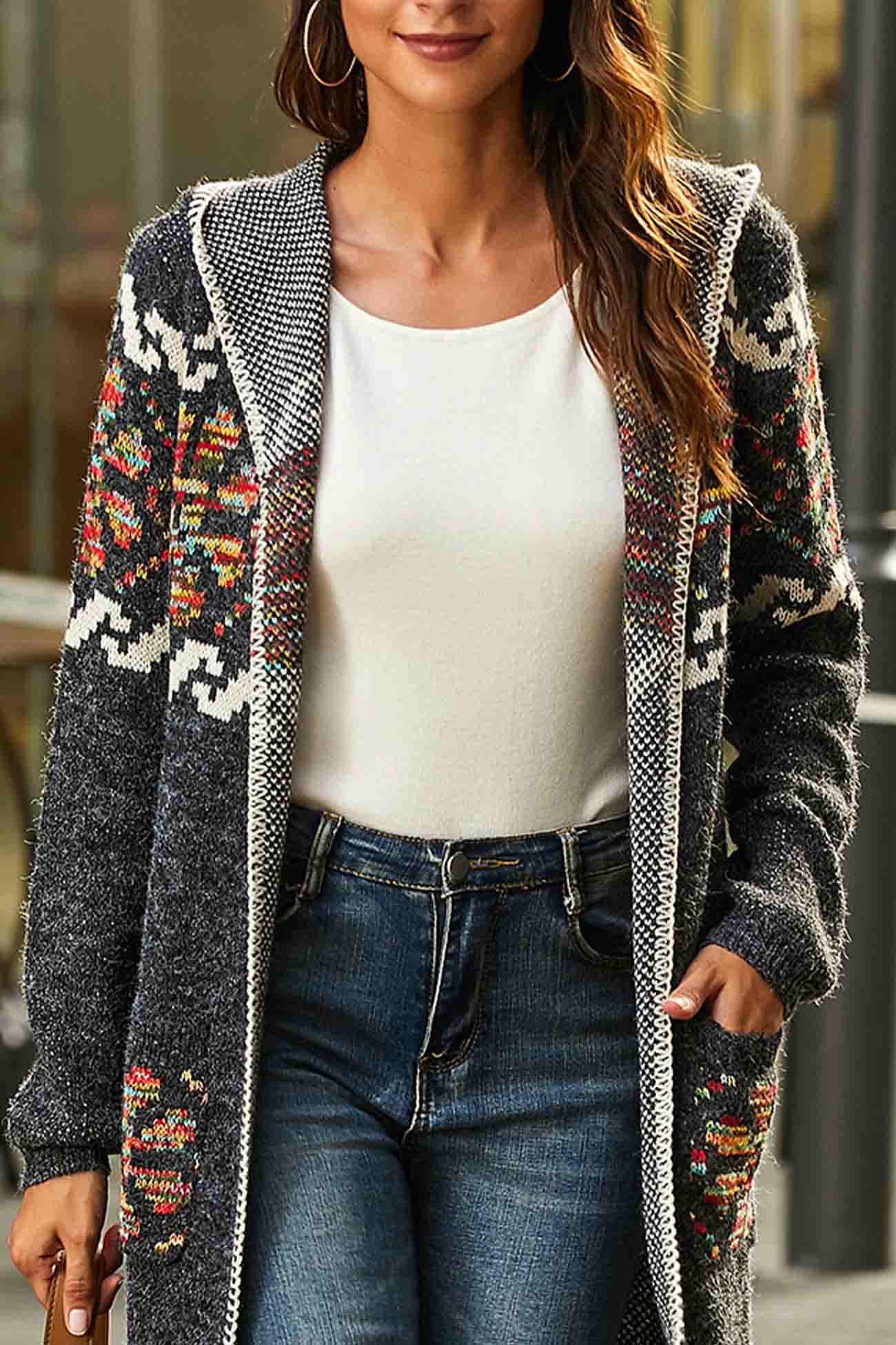 Floral Hooded Slit Long Cardigan