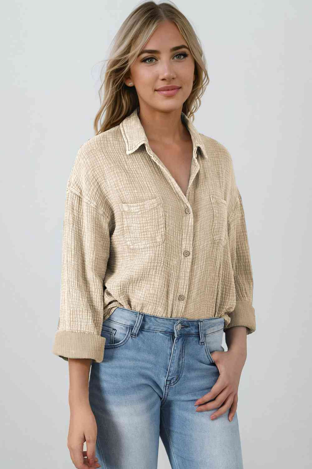 Blouse Textured With Buttons Clothes