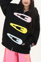 Hair Clip Graphic Oversized Pullover Hoodie
