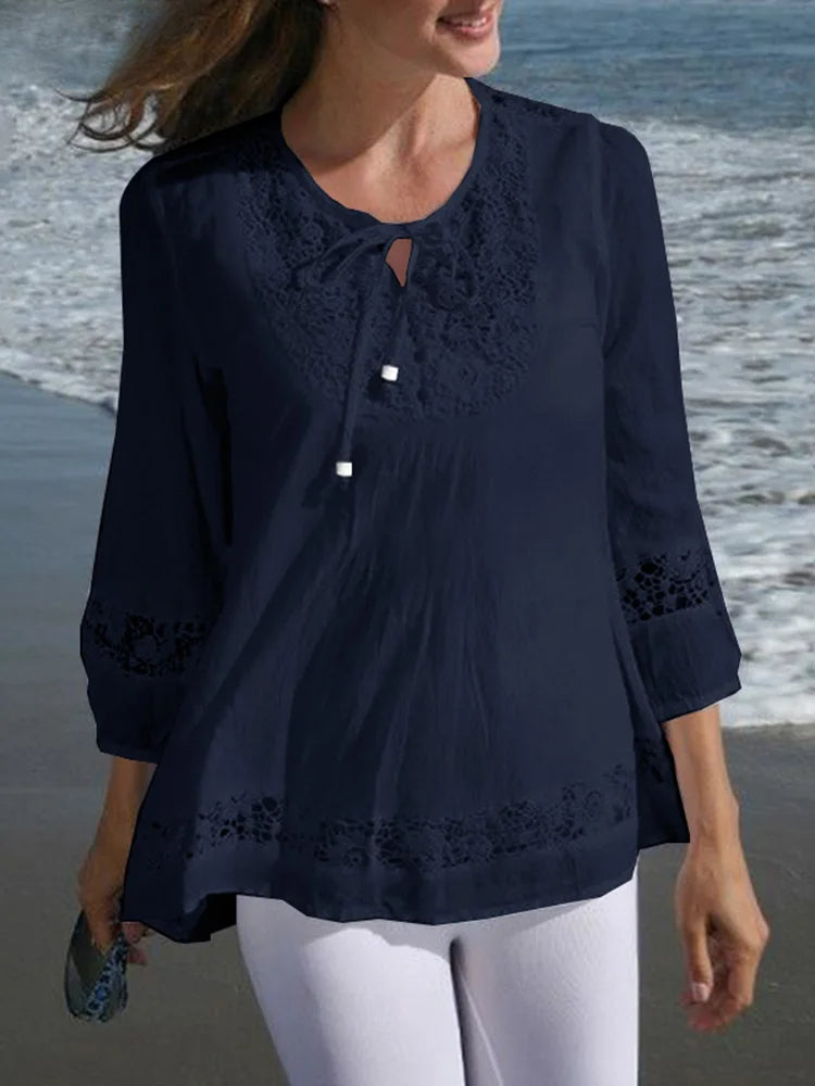 Lace Crochet Casual Patchwork Blouse blouse-250126