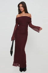One Shoulder Mesh Maxi Dress