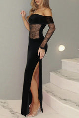 Sheer Mesh Off-Shoulder Maxi Dress