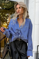 Striped Loose Button Up Blouse