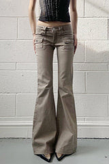 Low Rise Slim Flared Cargo Pocket Casual Pants
