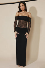 Sheer Mesh Off-Shoulder Maxi Dress