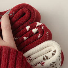 Plush Extra Thick Terry Red Mid Length Christmas Socks