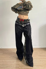 Rivet Washed High Rise Wide Leg Jeans
