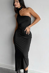 Red Halter Neck Bodycon Maxi Dress