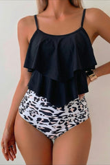 Ruffle Trim High Waist Two Piece Swim Set