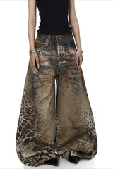 Leopard 3D Print Barrel Leg Jeans