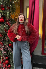 Faux Fur Blend Red Christmas Outerwear