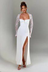 Plunge Neckline Lace Slit Party Dress
