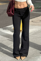 Pinstripe Foldover Waist Flared Pants