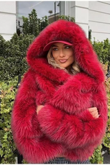 Eco Fur Fox Trim Hooded Thick Warm Chic Christmas Outerwear