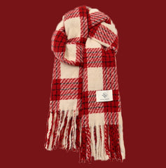 Burgundy Tartan Fringed Christmas Scarf