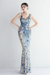 Elegant Long Slim Sequin Formal Event Sequin Dress
